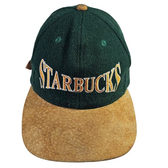 Starbucks Vintage 90s Suede n Wool Blend Rare Find Green n Beige hat. Seattle WA - Picture 1 of 15
